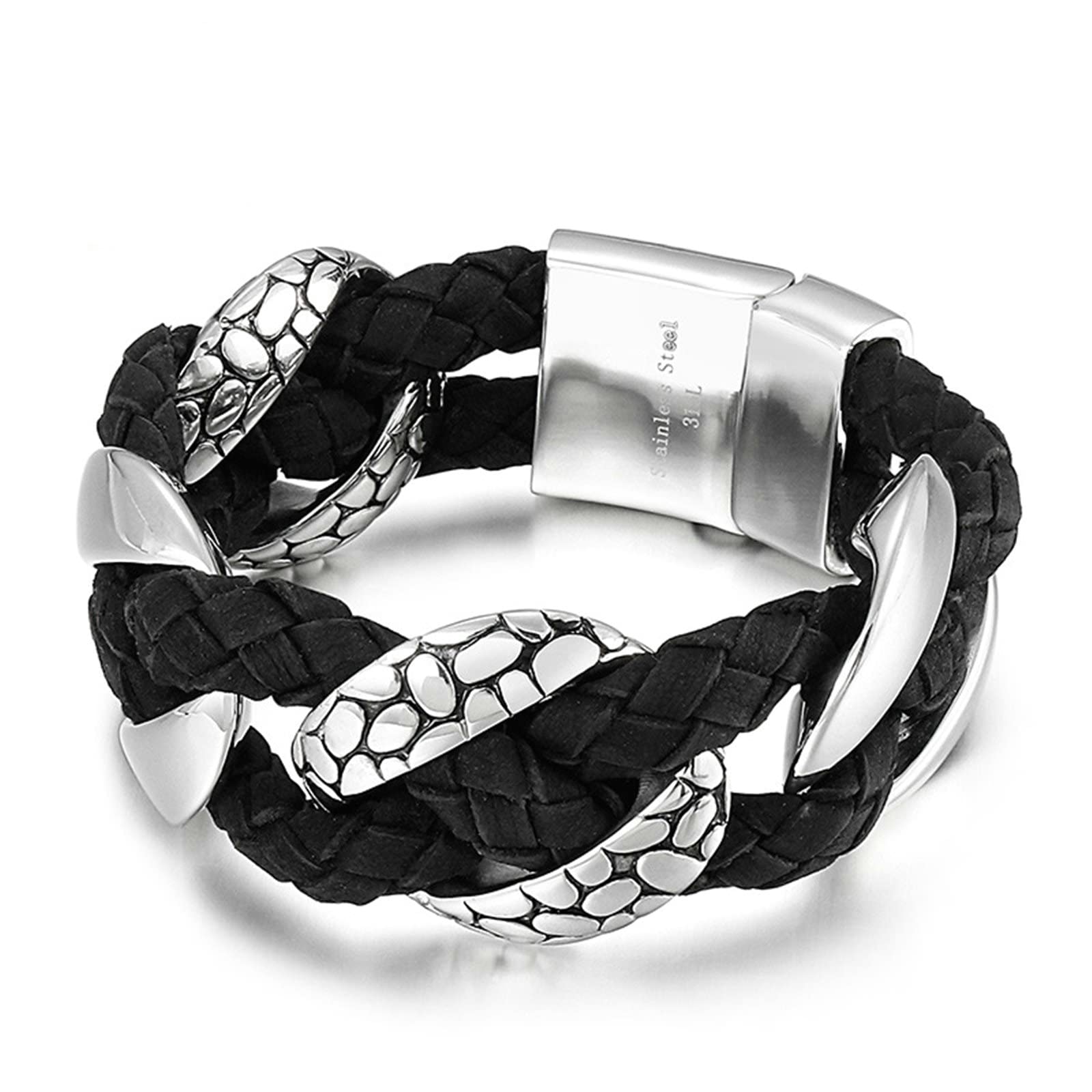 Aeici Bracciale per Uomo in Acciaio, Bracciale Cuoio Uomo Braccialetto Uomo Bracciale da 29mm