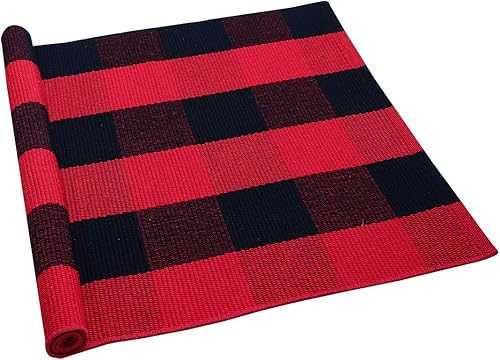 uxcell Alfombra de cuadros de búfalo, alfombra para exteriores, tapete de puerta en capas, alfombras de algodón a cuadros, tapete para el porche