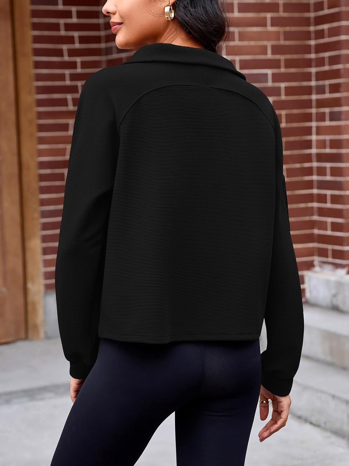 Womens Cropped Sweatshirts Henley V Neck Long Sleeve Button Pullover Lightweight Casual Tops - Image 5