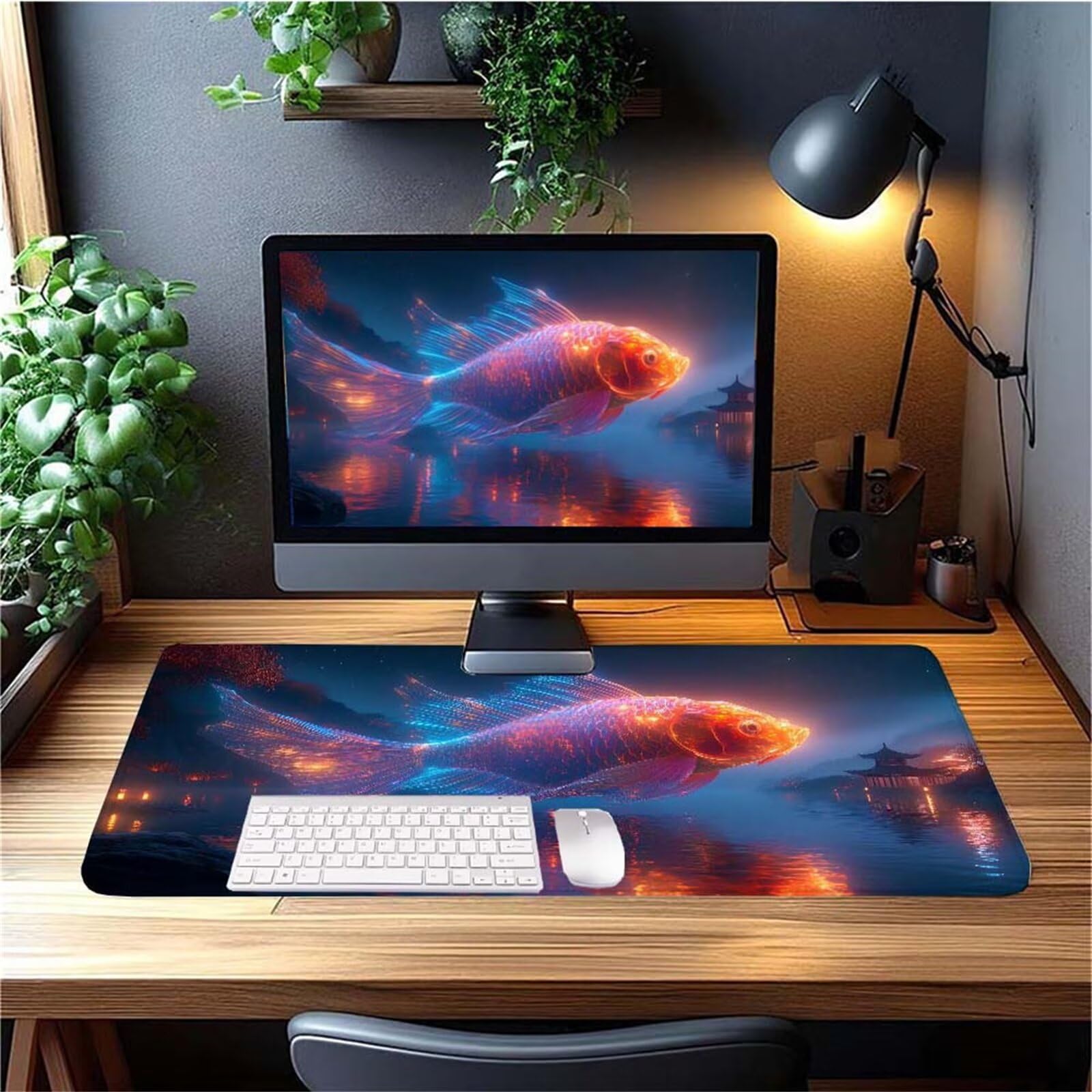 Alfombrilla Ratón Sueño Pez Alfombrilla Ratón XXL 1400x600x3mm Mouse Pad Resiste Salpicaduras, Extendida de Gran Tamaño con Bordes Cosidos, Mejora Precisión y Velocidad, Antideslizante, Duradera y-373