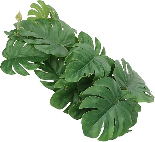 Miniatura 8 de Marooma Plantas de palma artificiales para terrario de reptiles, divertida decoración de hojas de tortuga de plástico con ventosa, plantas de