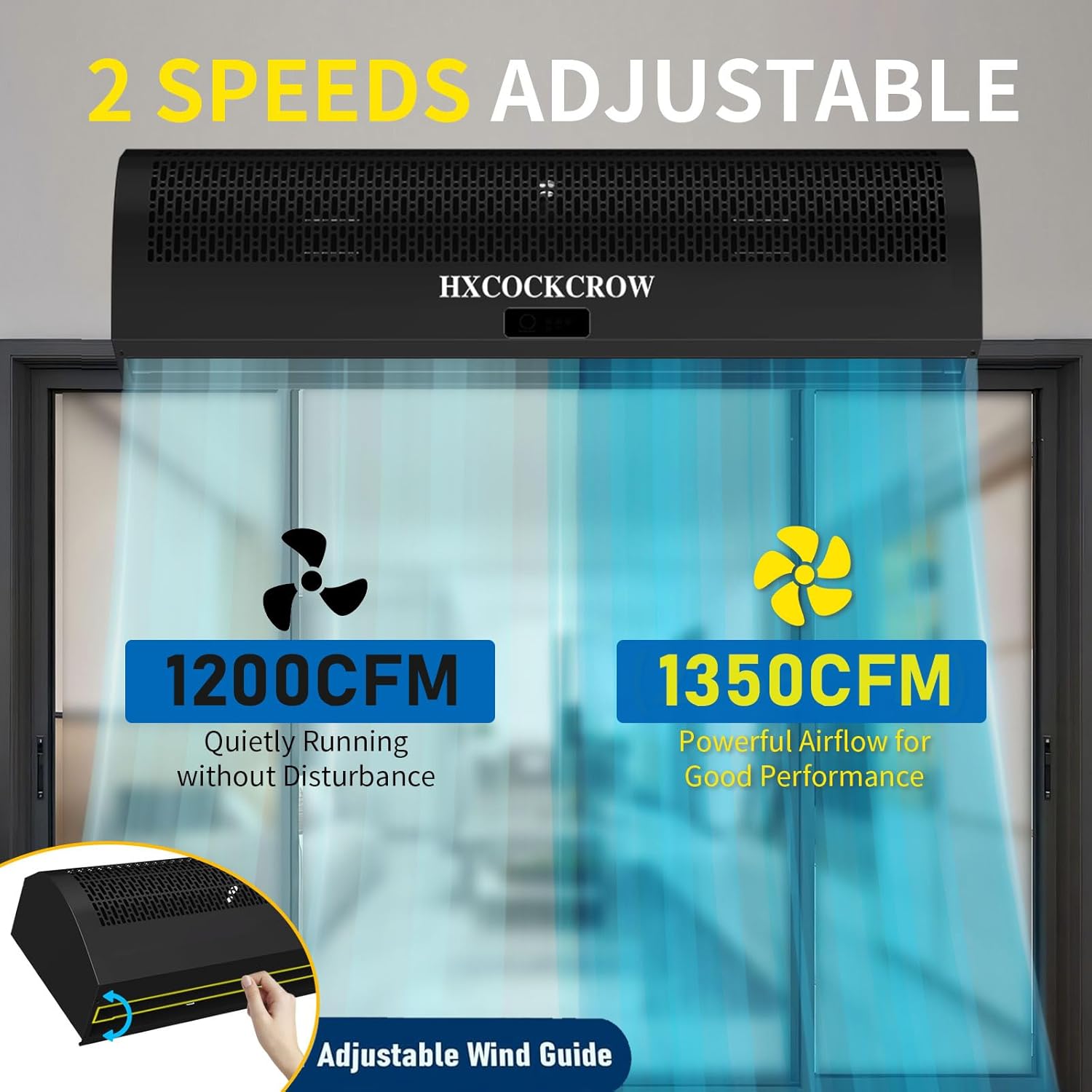 36 Inch Air Curtain for Doors Commercial,1350CFM/2363FPM Powerful Black Air Door Fan with Door Magnetic Switch to Keep Bugs Flies Out for Home, Restaurant, Garage, Warehouse, Shop