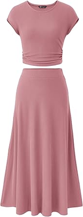 PRETTYGARDEN Two Piece Skirt Set for Women 2025 Summer Spring Dressy Casual Knit Travel Vacation Matching Lounge Outfits