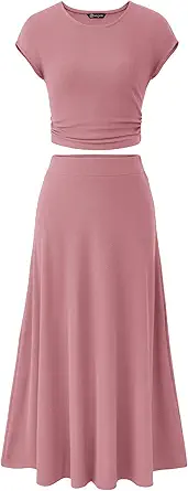 PRETTYGARDEN Two Piece Skirt Set for Women 2025 Summer Spring Dressy Casual Knit Travel Vacation Matching Lounge Outfits