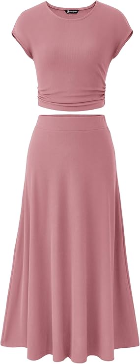 PRETTYGARDEN Two Piece Skirt Set for Women 2025 Summer Spring Dressy Casual Knit Travel Vacation Matching Lounge Outfits