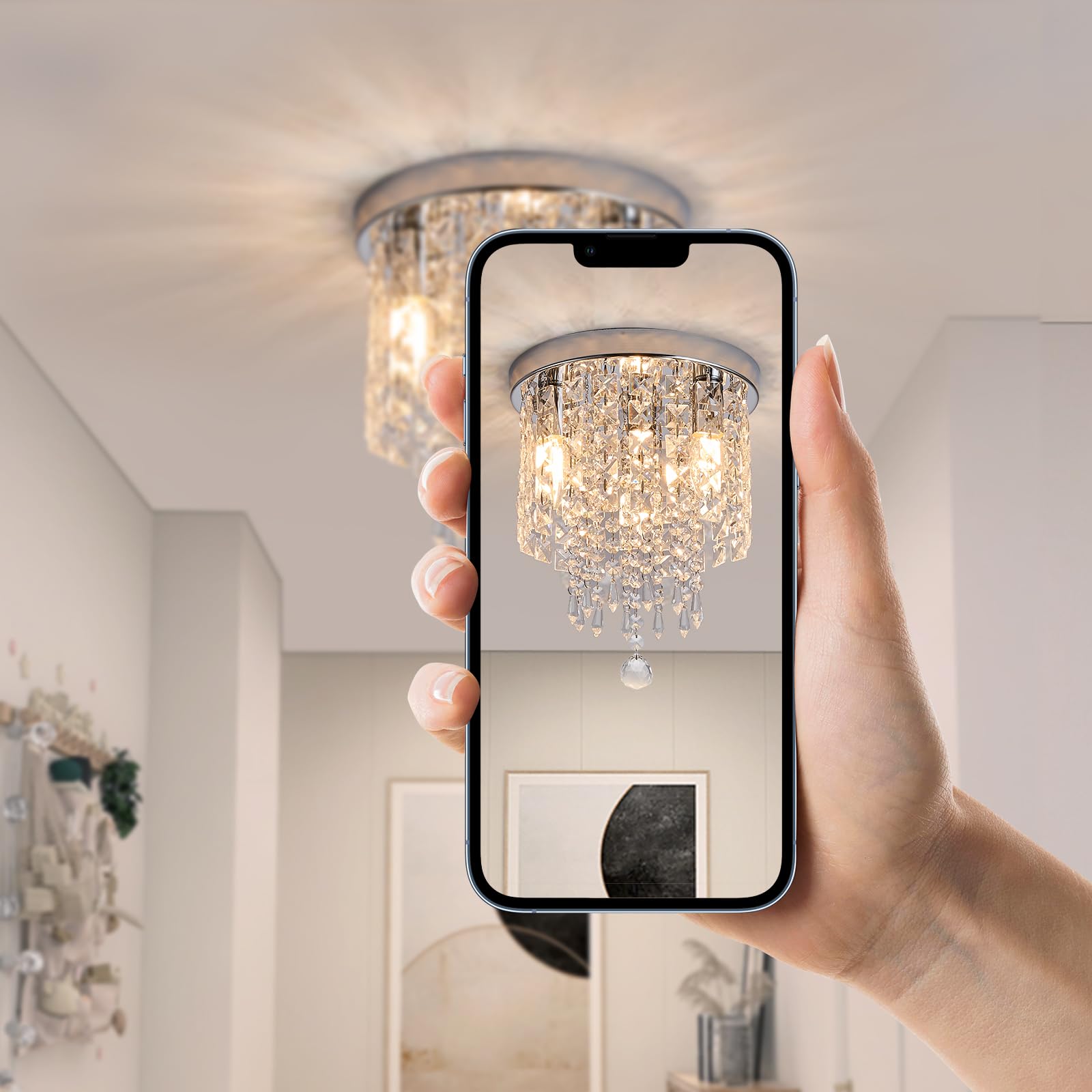Dellemade Crystal Ceiling Lighting Fixture,Mini Flush Mount Ceiling Light, Modern Crystal Chandelier for Living Room,Kitchen - Image 3
