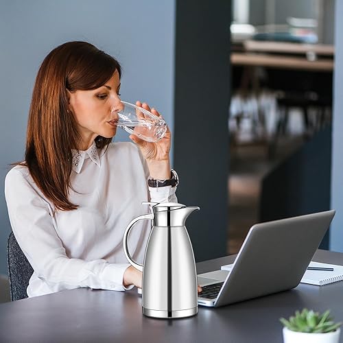 Miniatura 6 de Mifoci 2 jarras de café con cepillo de limpieza, dispensador de agua caliente de acero inoxidable de 61 onzas, urna térmica, jarra de agua aislada