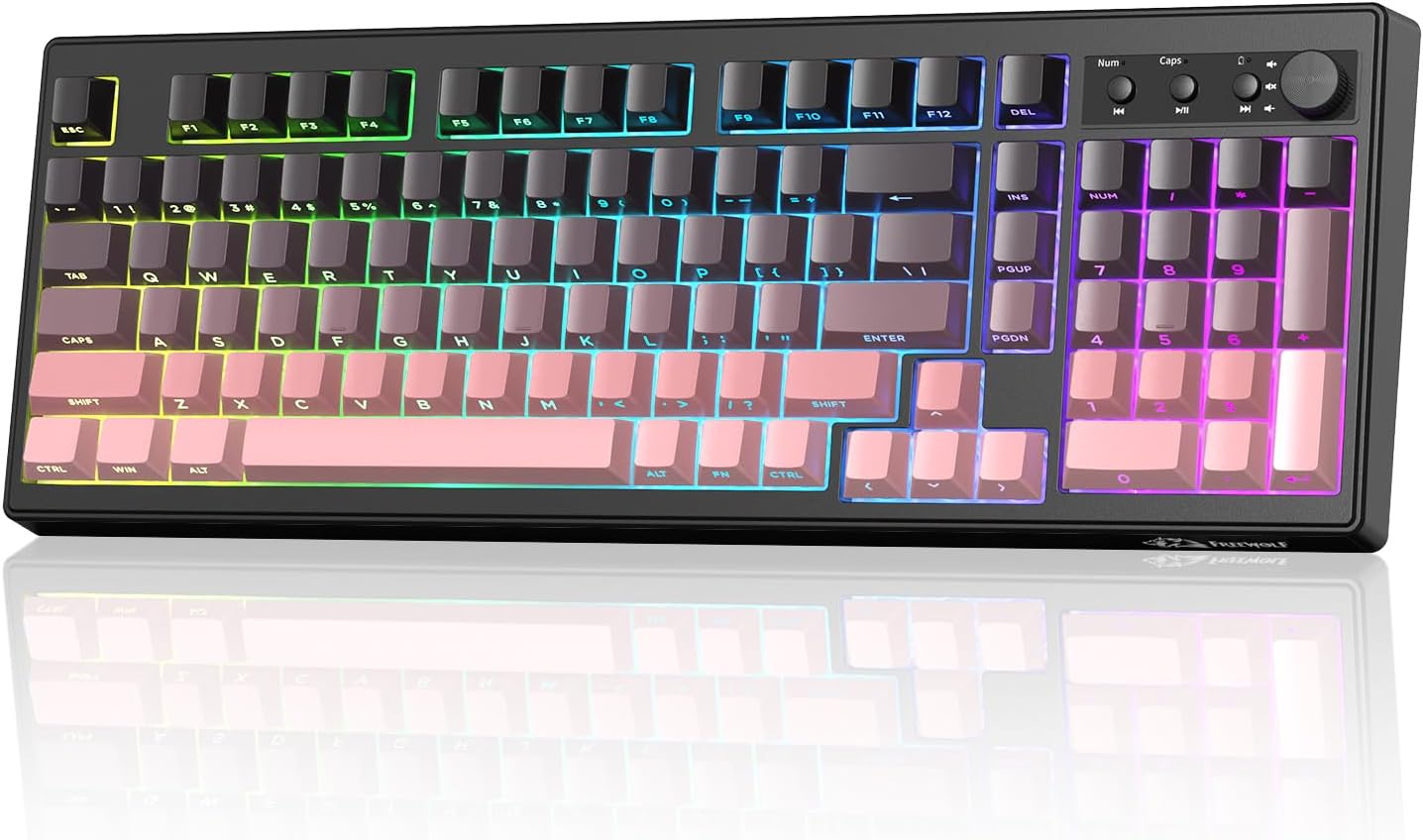 ZIYOU LANG K100 Wireless Gaming Keyboard,99 Keys Tri-Mode BT/2.4GHz/USB-C Creamy Color Keyboard with Number Pad RGB,Media Knob Custom Programmable Computer Keyboards for PC/Mac/Xbox (Pink)