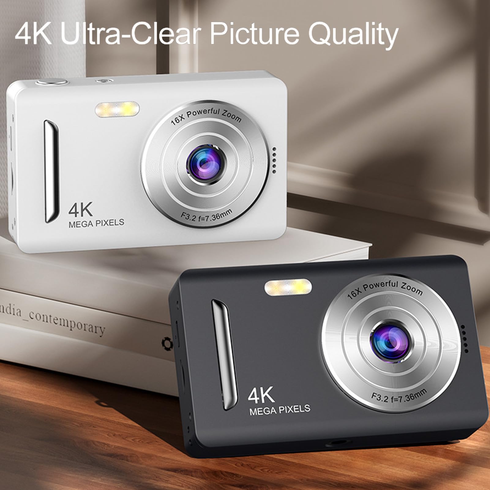 Amazon | Pomya 写真用の4Kデジタルカメラ、64MP HD 16Xズームアンチ