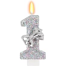 Silver Bow Number 1 Candle, 1st Birthday Decorations for Girls