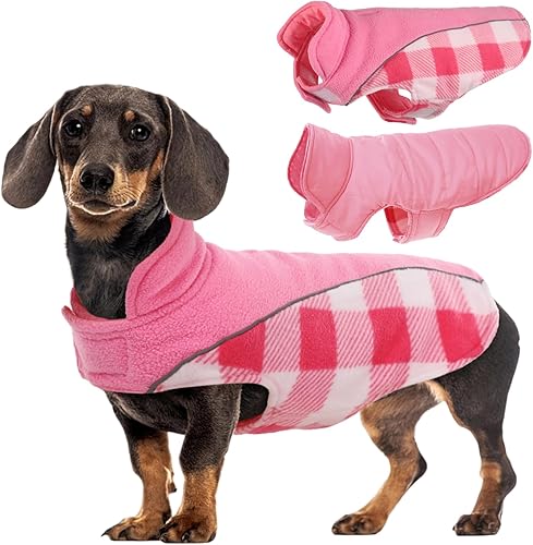 Miniatura 40 de Kuoser Dog Winter Coat, Reversible Waterproof Dog Jacket with Reflective Strip, Warm Dogs Fleece Vest Adjustable Doggy Cold Weather Clothes Plaid