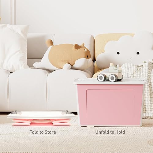 Miniatura 5 de Contenedores de almacenamiento grandes de 56 cuartos de galón de color rosa con tapas, contenedores de almacenamiento plegables de plástico,