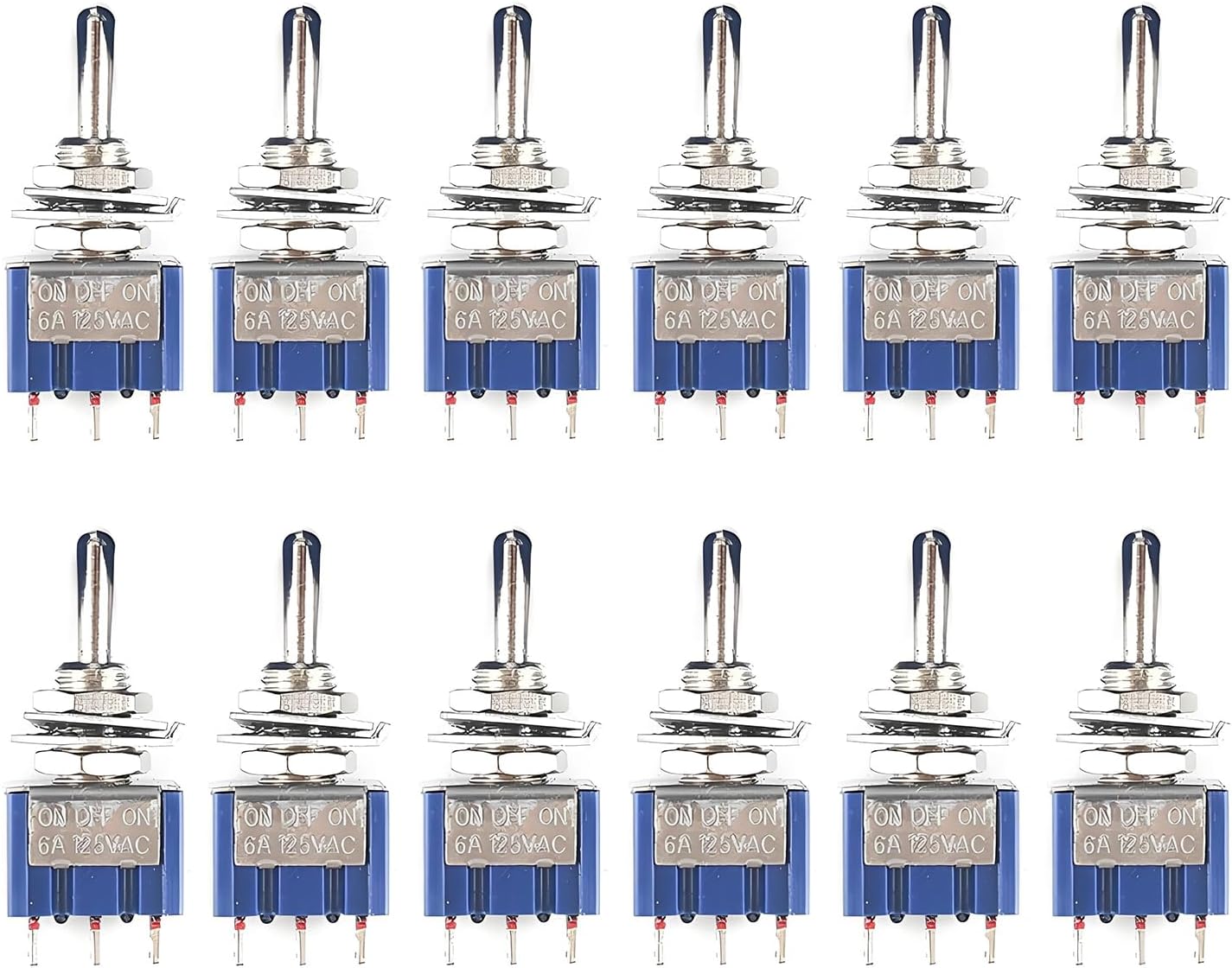 12 PCS SPDT Mini Micro Toggle Switch, On/Off/On 3 Position 3 Pin Toggle Switch for AC 125V/6A, Miniature Metal Toggle for Car Dash Dashboard, Electronic and DIY