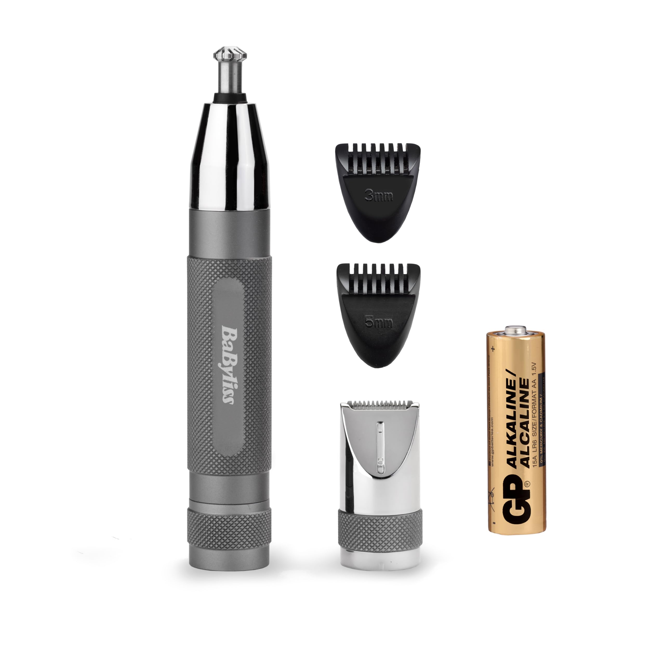 Super-X Metal Precision Detail Trimmer - 3-in-1 Nose, Ear & Eyebrow Trimmer, 2 Attachments, 2 Comb Guides, Battery-Powered, 7066U