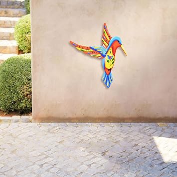 Taylor & Brown Metal Hummingbird Outdoor Wall Art Decor, Handcrafted Mexican Talavera Style Celestial Wall Sculptures Hanging for Indoor Outdoor Living Room, Garden, Patio, Yard, Fence Decoration