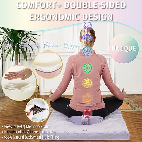 Miniatura 4 de MONAHITO Cojín de meditación, cómodo y de apoyo para práctica de meditación consciente, cojín de suelo portátil para adultos, cojín de yoga premium