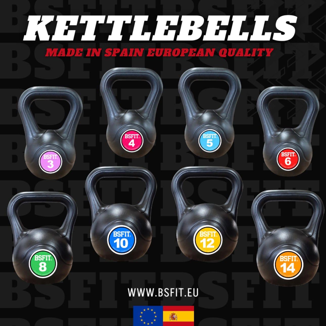 Pesa Rusa Kettlebell Fabricada en España, Agarre Ergonómico, Base Estable, Entrenamiento de Fuerza y Fitness, 3 a 14 kg