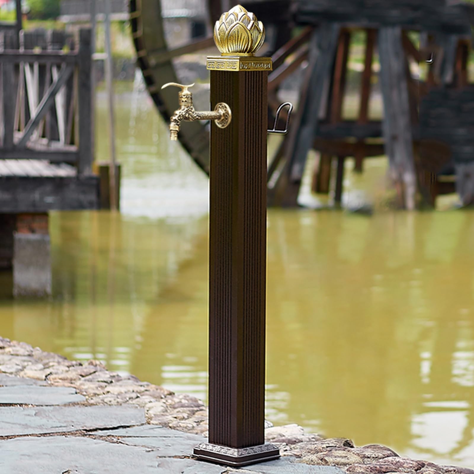 SDCFFC Vertical Square Garden Water Column with Freeze Proof Outdoor Faucet and Double Faucet for Irrigation Hydrant