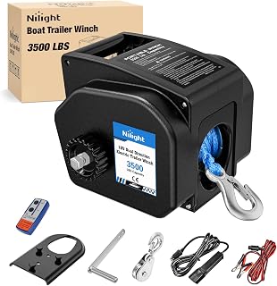 Cabrestante para remolque de barco, 3500 libras, cabrestante eléctrico portátil para barco, 12 V CC, cabrestante marino con cuerda sintética, control remoto, manivela manual, rueda libre eléctrica, cabrestante impermeable para remolque de barco, negro
