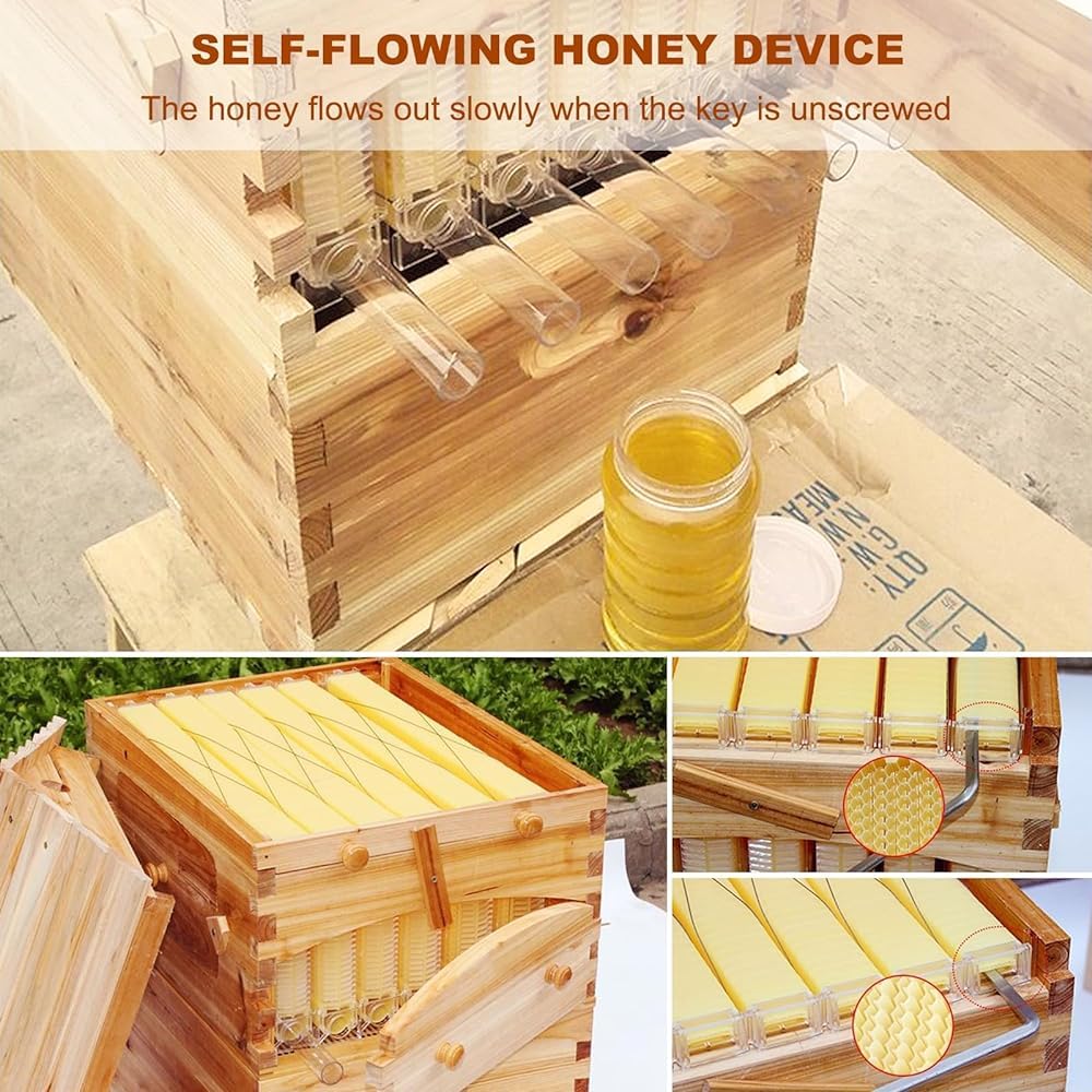 Beehive - Kit de colmena automático de madera con 7 panales y marco de calidad alimentaria sin BPA para principiantes y apicultores profesionales