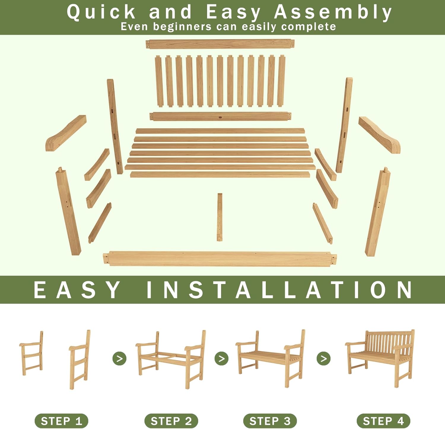 OTSUN Teak Bench Outdoor, 2-Person Wood Garden Bench with 800lb Capacity All-Weather Durable Fade-Resistant, Suitable for Courtyard Lawn Park Porche Backyard Patio & Deck