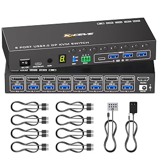 8 Port KVM Switch Displayport 4K@60Hz EDID Simulation, USB 3.0 DP KVM Switch for 8 Computers Share 1 Monitor and 4 USB Devices, KVM Switches with Audio RS232 Wired Remote 12V Power and 8 USB Cable - Amazon product rated Grade B