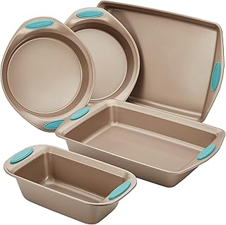 Sponsored Ad - Rachael Ray Cucina Bakeware Set Includes Nonstick Bread Baking Cookie Sheet and Cake Pans, 5 Piece, Latte B...