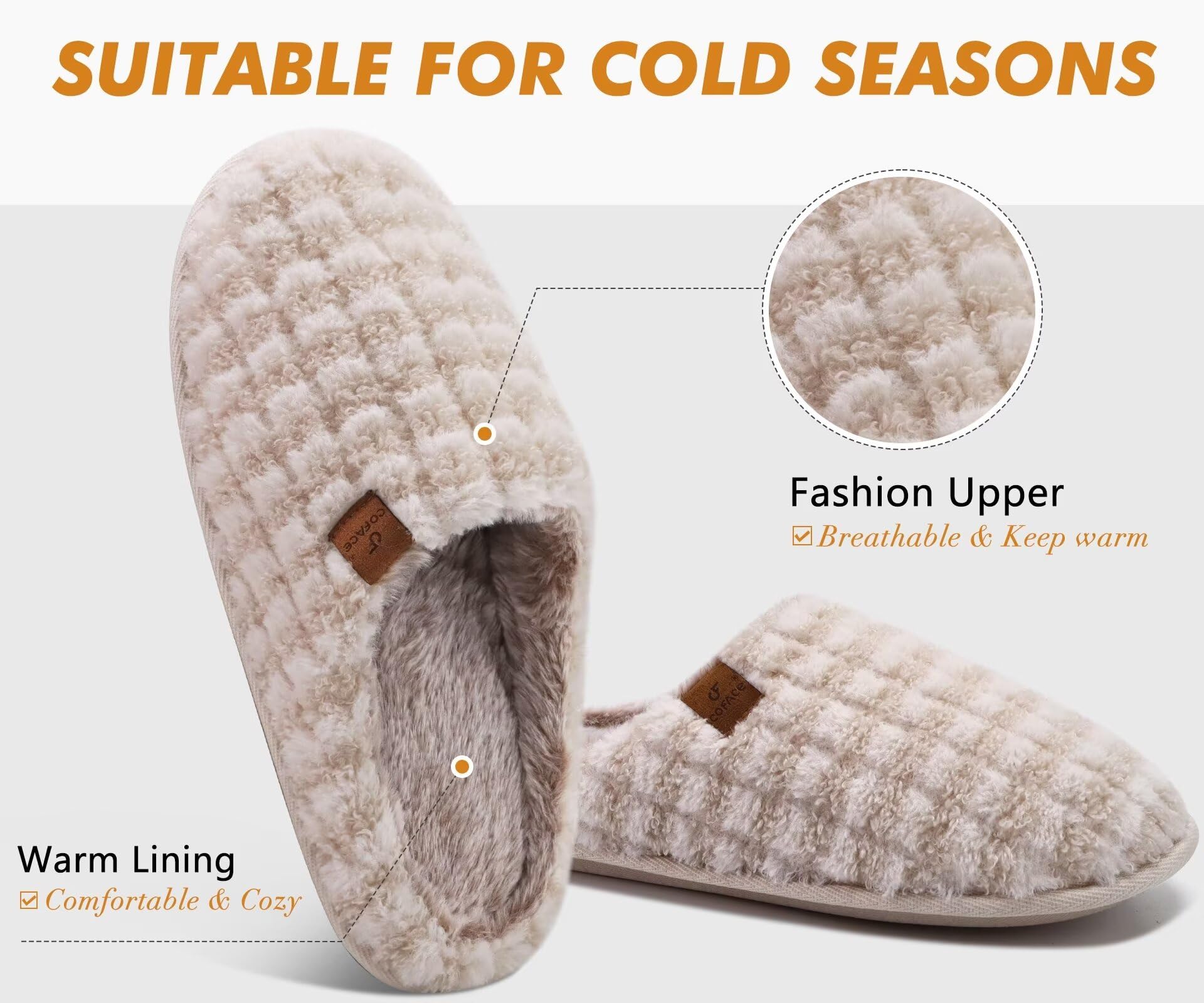 COFACE Pantofole da Uomo Invernali Plaid, Comoda Memory Foam Calde Scarpe da Casa in Lana con Suola Antiscivolo 40-49