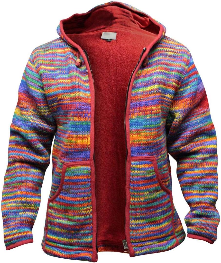 Shopoholic Fashion Tie Dye Hooded Wool Jacket, Fleece Lined Long Sleeve Full Zip Hoodie Hippie Sweater for Men - Image 2