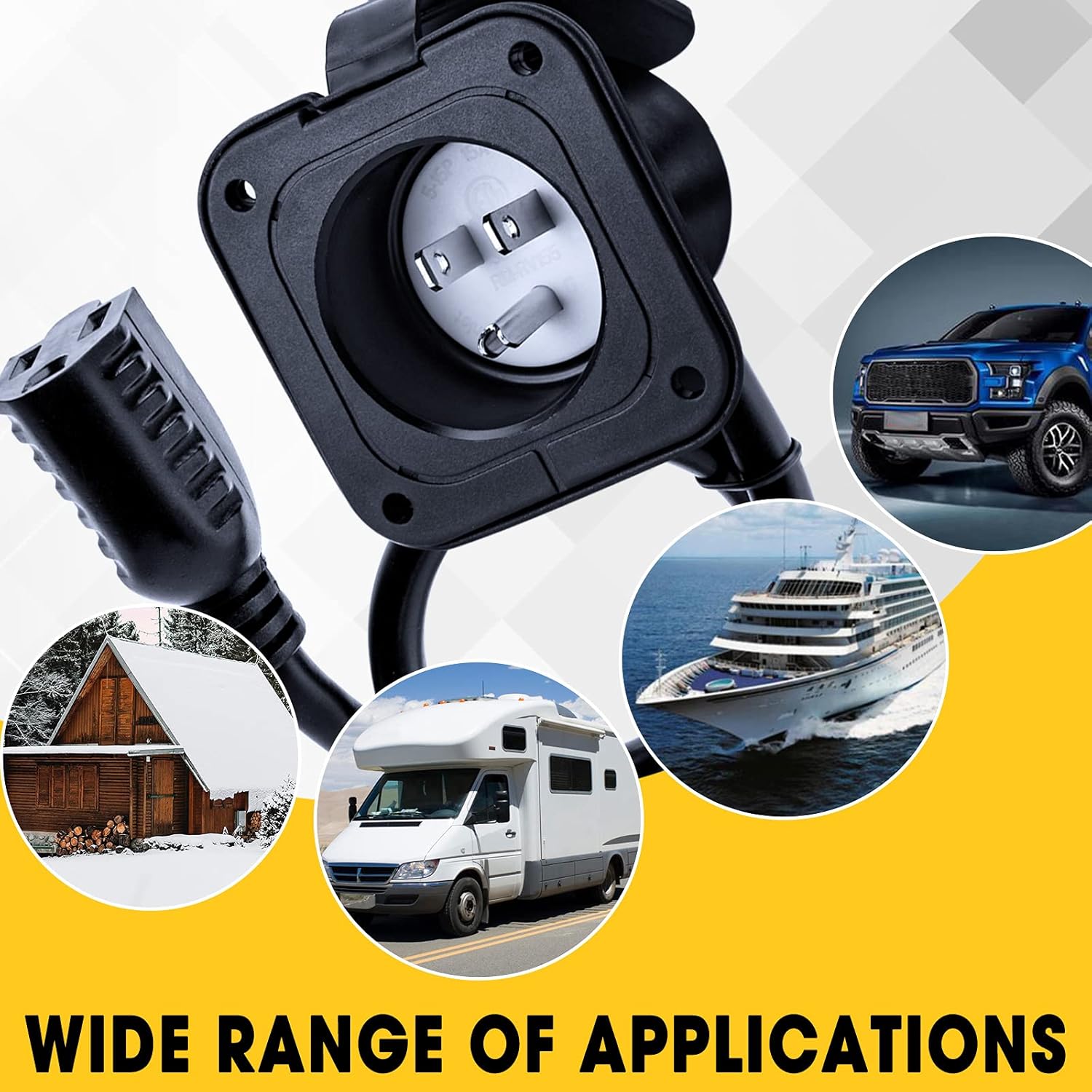 15 Amp Shore Power Plug, 110V 125V AC RV 15 Amp Power Flange Inlet Port Plug with Waterproof Cover & Extension Cord, NEMA 5-15P Inlet Socket Plug for RV Trailer Camper Marine Boat Van