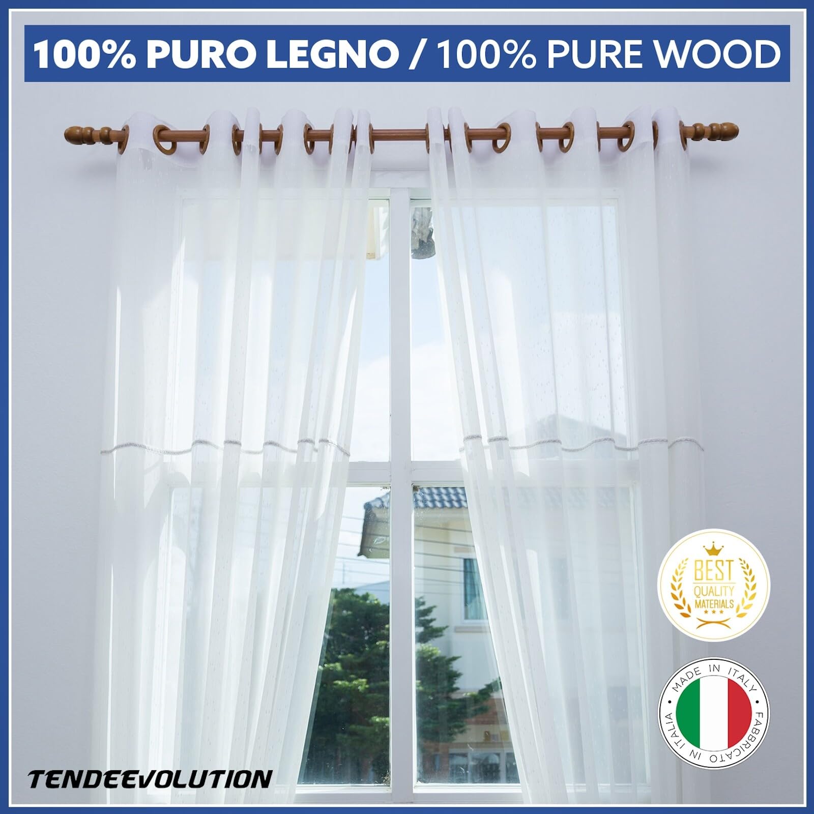 TENDEEVOLUTION Coppia di Supporti per Bastoni Tende in Legno, Diametro 35 mm, NOCE, 10 cm