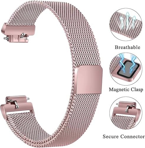 Miniatura 10 de Correa de metal compatible con Fitbit Inspire 3 e Inspire 2, correa de malla de acero inoxidable transpirable, correa de repuesto magnética
