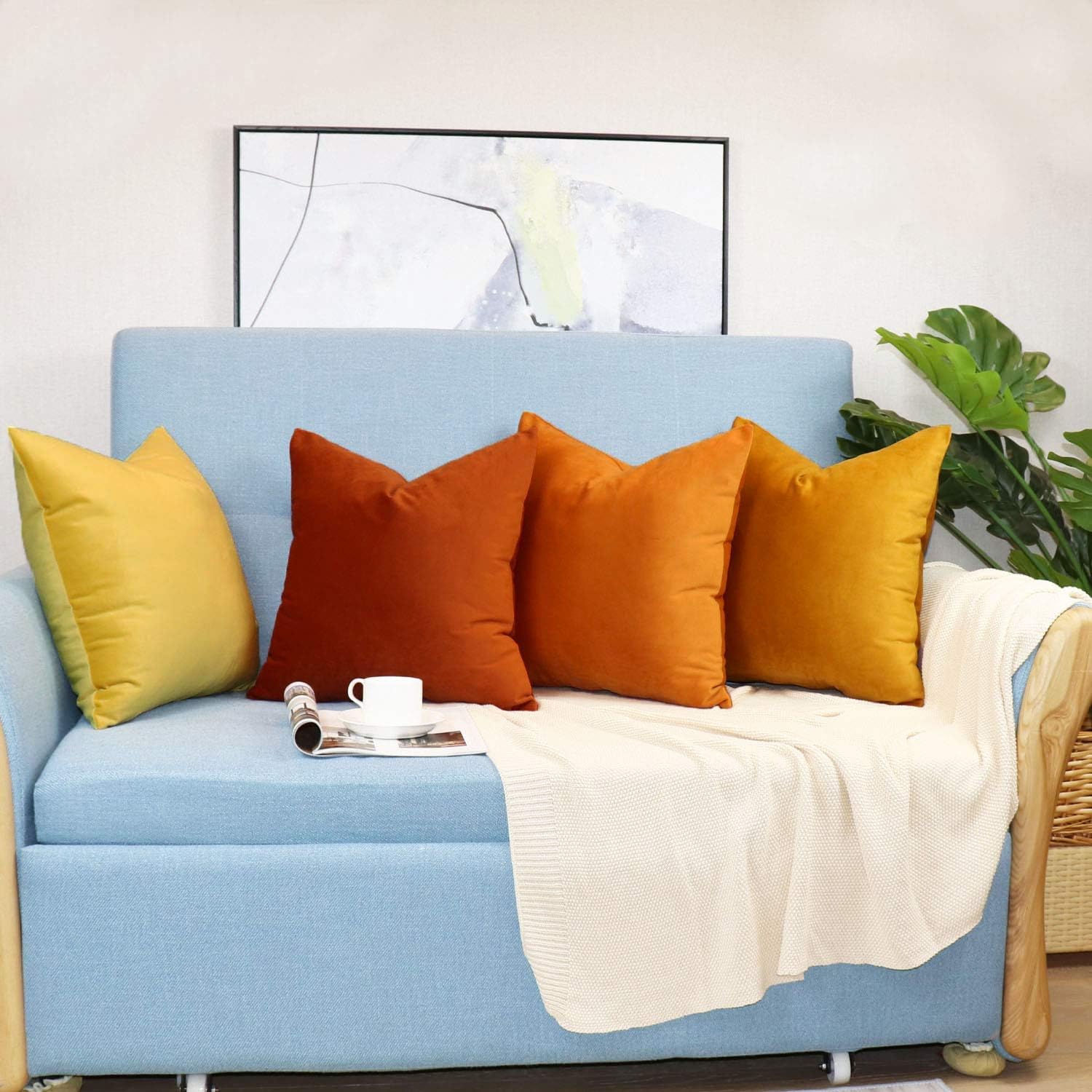 sykting Decorative Pillow Covers Solid Soft Cozy Velvet Throw Pillow Covers for Bed Couch Chair 20x20 inch Pack of 2 Yellow