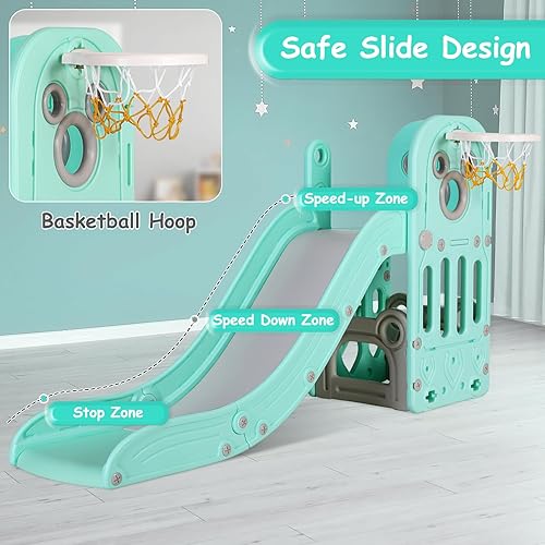 Miniatura 3 de MAMIZO Tobogán 6 en 1 para niños pequeños, tobogán extralargo para escaladores, parque infantil para interiores y exteriores, con aro de baloncesto