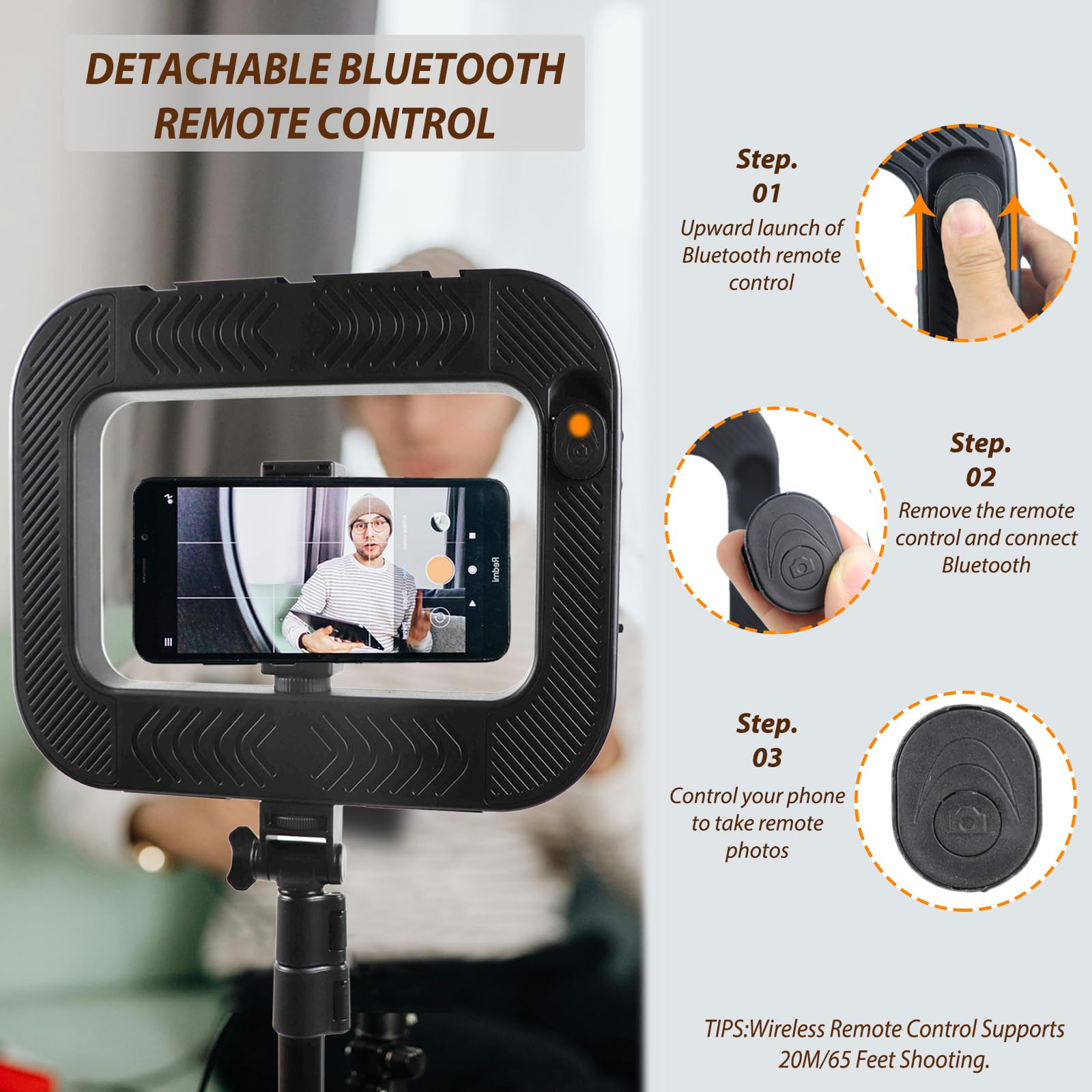 Equipo de video para smartphone con luz, kit de luz selfie de anillo de mano, estabilizador de video móvil LED con batería integrada de 8000 mAh para cámara, smartphone, YouTube, grabación de video