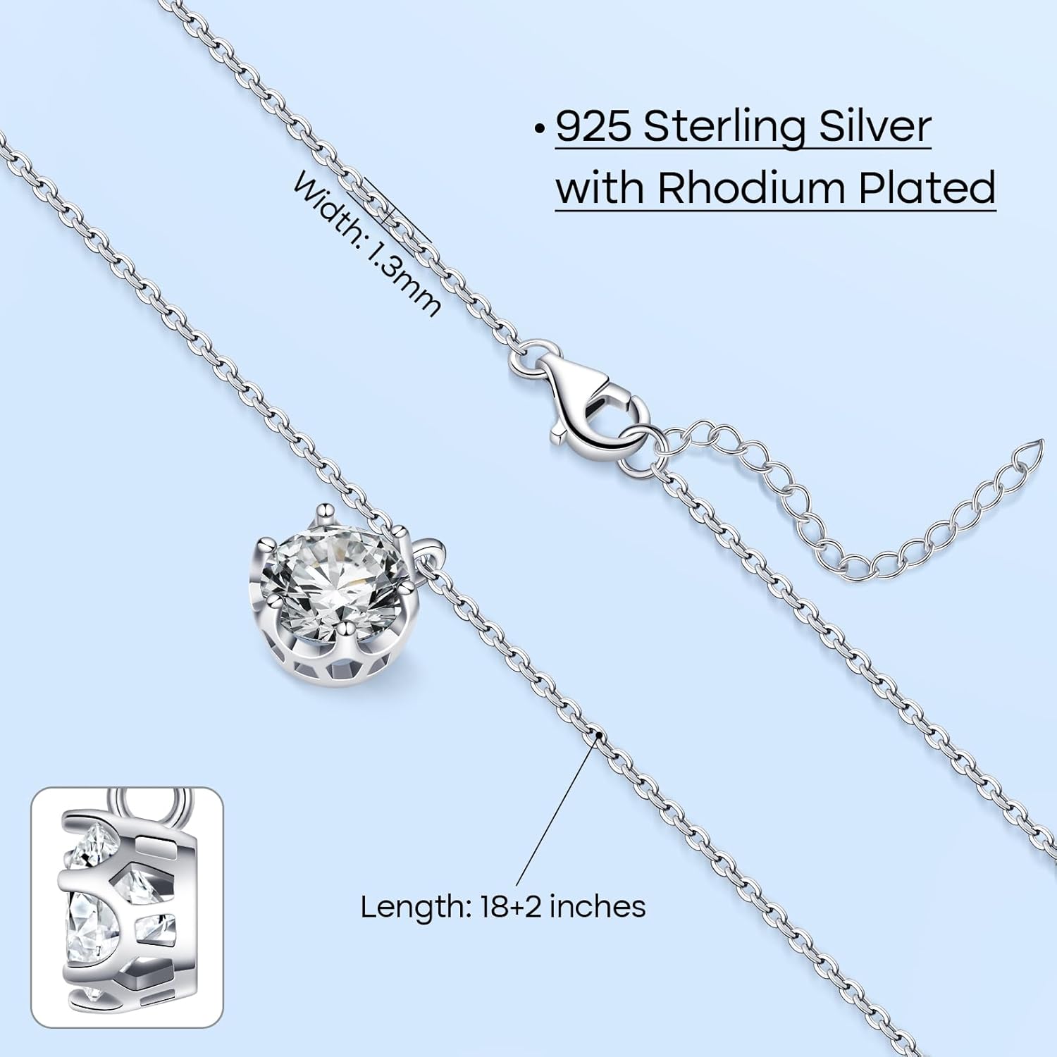 Moissanite Solitaire Necklace for Women, 0.5-3 Carat Lab Created Diamond Pendant Necklace White Gold Plated Sterling Silver, Anniversary Birthday Wedding Gifts for Wife - Image 2