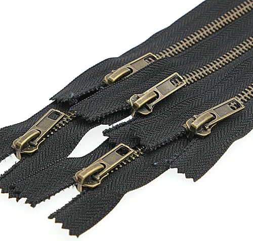 Leekayer Cremallera negra de 9 pulgadas, cierre de 9.1 in, cierre de latón, para costura, jeans, manualidades, bolsa de bolsillo, paquete de 6