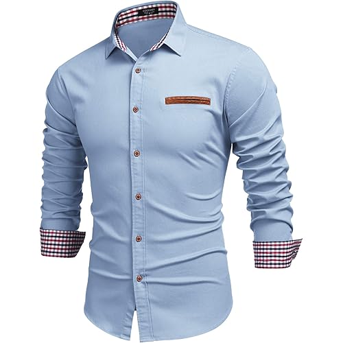 COOFANDY Men's Casual Dress Shirt Button Down Shirts Long-Sleeve Denim Work Shirt