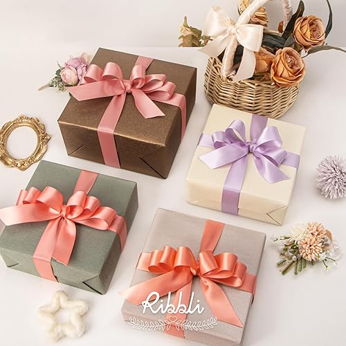 Miniatura 4 de Ribbli Cinta de satén coral claro de doble cara de satén de 1 pulgada x 50 yardas, cinta coral claro para envolver regalos, manualidades, decoración