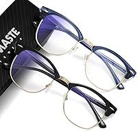 Vista 27 de Lentes de bloqueo de luz azul, vintage, medio marco, lente transparente UV, antifatiga ocular, gafas de juegos para computadora para mujeres