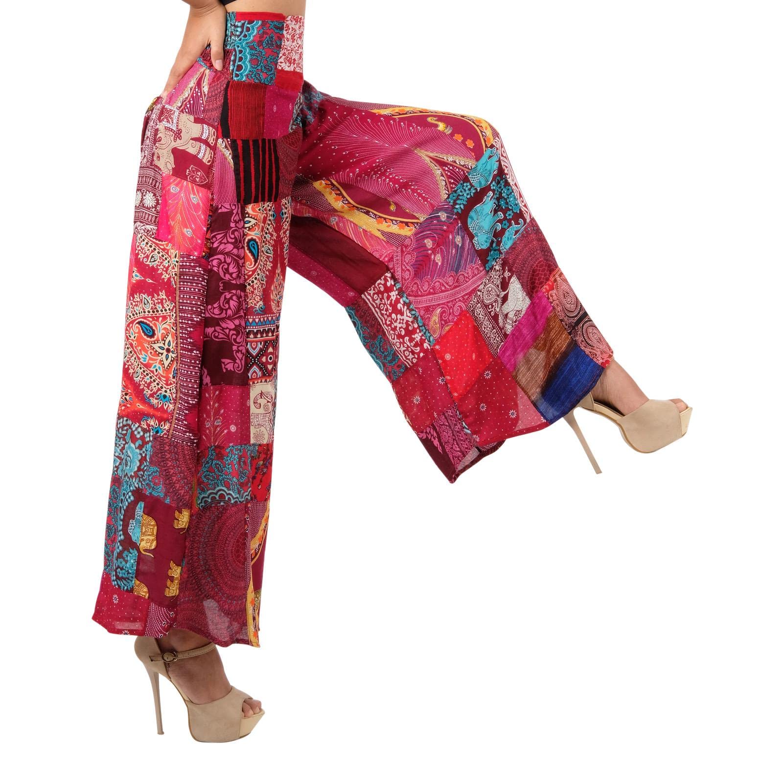 Lofbaz Damen Patchwork Weitbein Palazzo Hose Yoga Hippie Haremshose