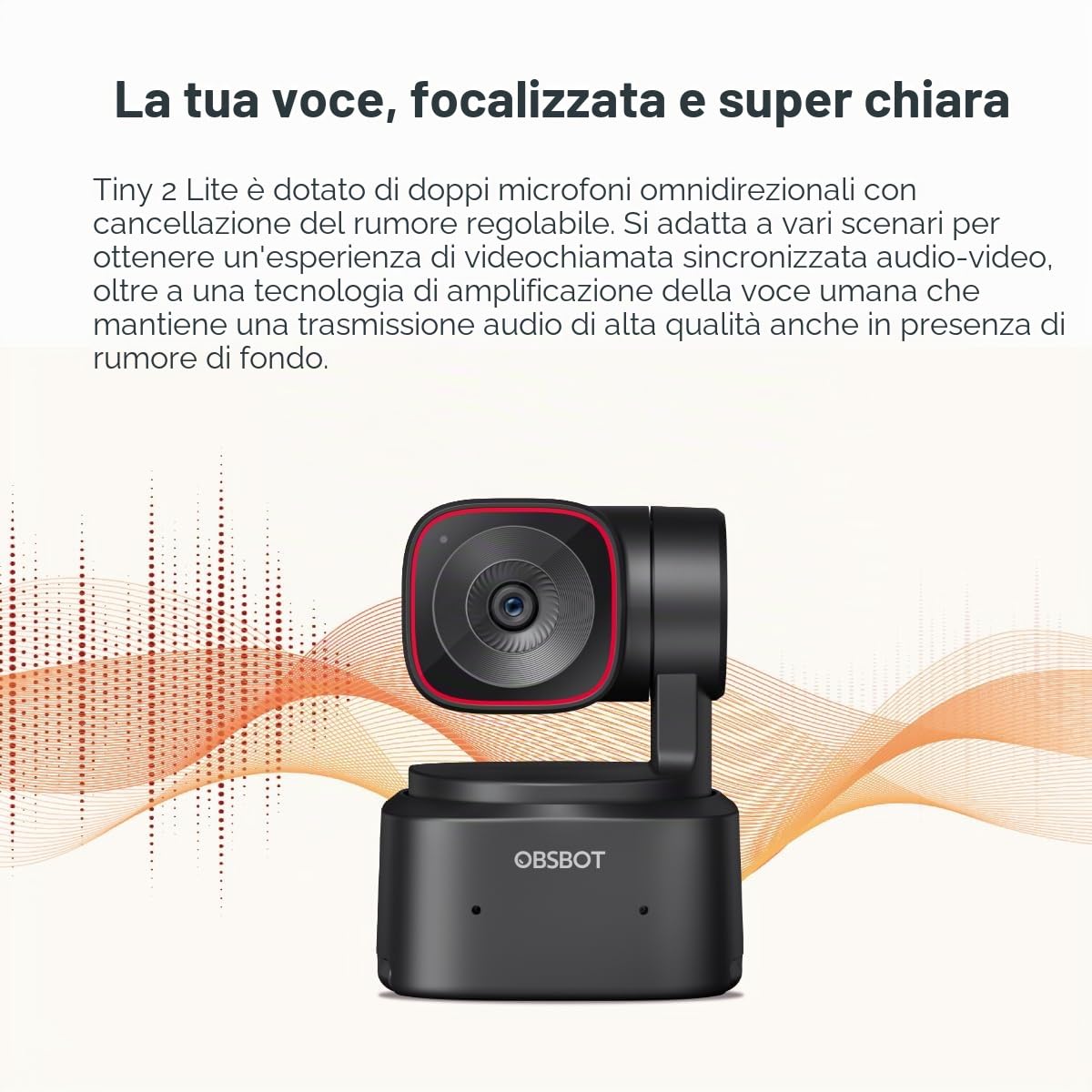 OBSBOT Tiny 2 Lite PTZ 4K Webcam 1080P@60fps HDR, Fotocamera PC | Tracciamento AI, Microfoni con Riduzione del Rumore AI, Controllo Gestuale, Autofocus, Plug&Play, Ideale per il Gaming o