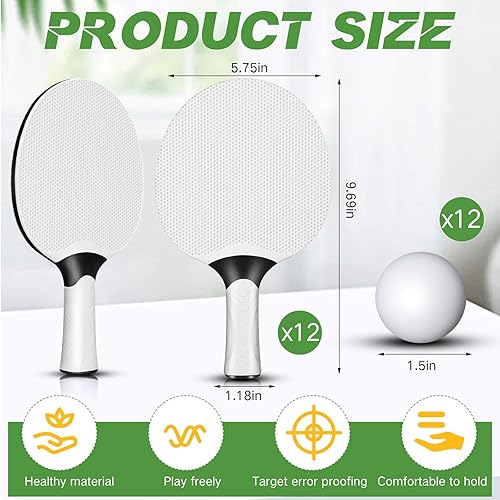 Miniatura 2 de Junkin Juego de 12 raquetas de tenis de mesa profesionales, raquetas de tenis de mesa compuestas portátiles de goma con 12 pelotas para interiores y