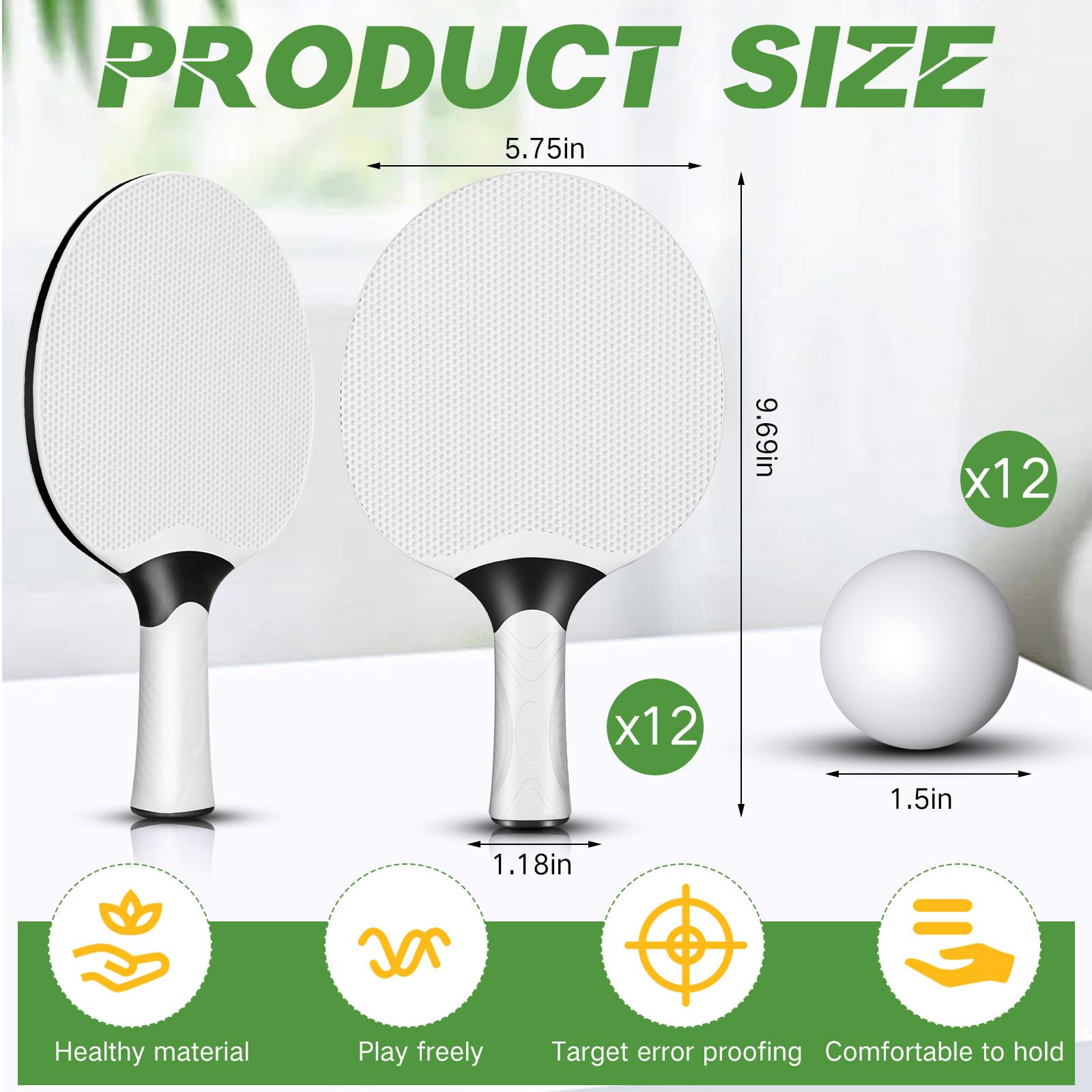 Junkin 12-teiliges Tischtennisschläger-Set, professionelles Schläger-Set, tragbarer Verbundgummi-Tischtennisschläger mit 12 Bällen für drinnen und draußen