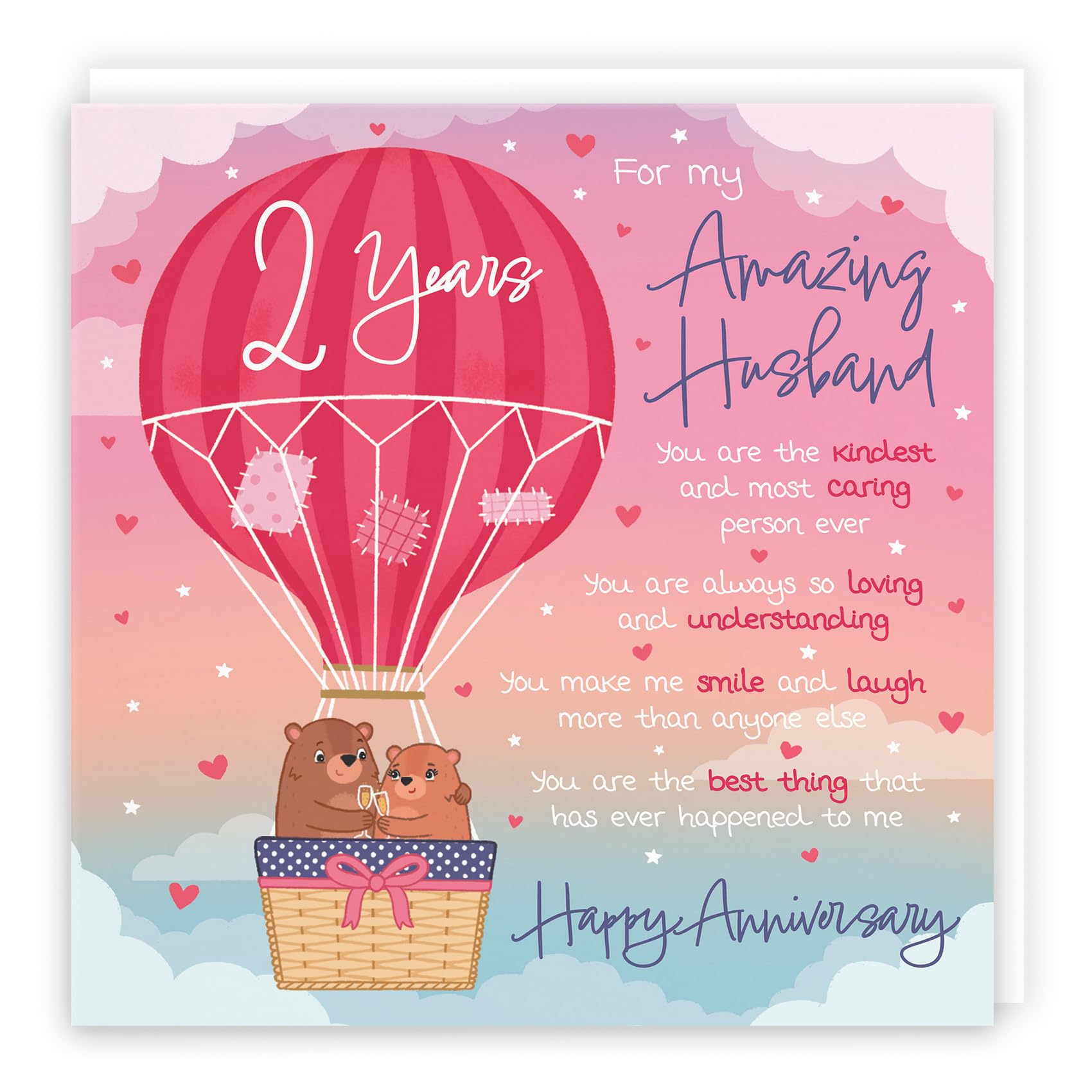 Hunts England, Large Husband 2nd Anniversary Poem Card, Love Is In The Air, Beautiful Love Verse, Cute Bears
