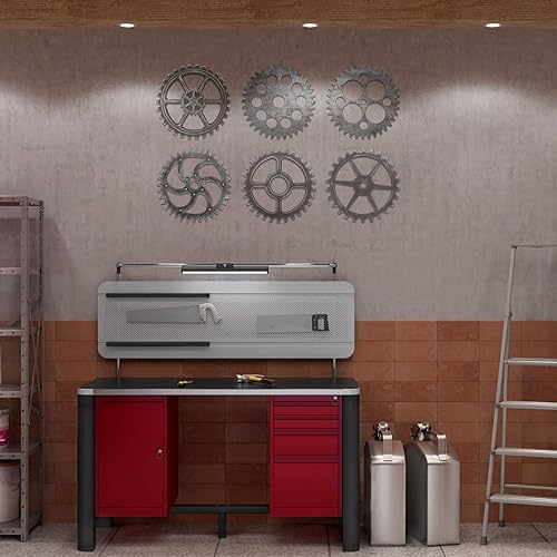 Miniatura 6 de 6 piezas de decoración de pared Steampunk de madera, rueda de engranajes steampunk, decoración industrial de pared de 10 pulgadas, combinación de