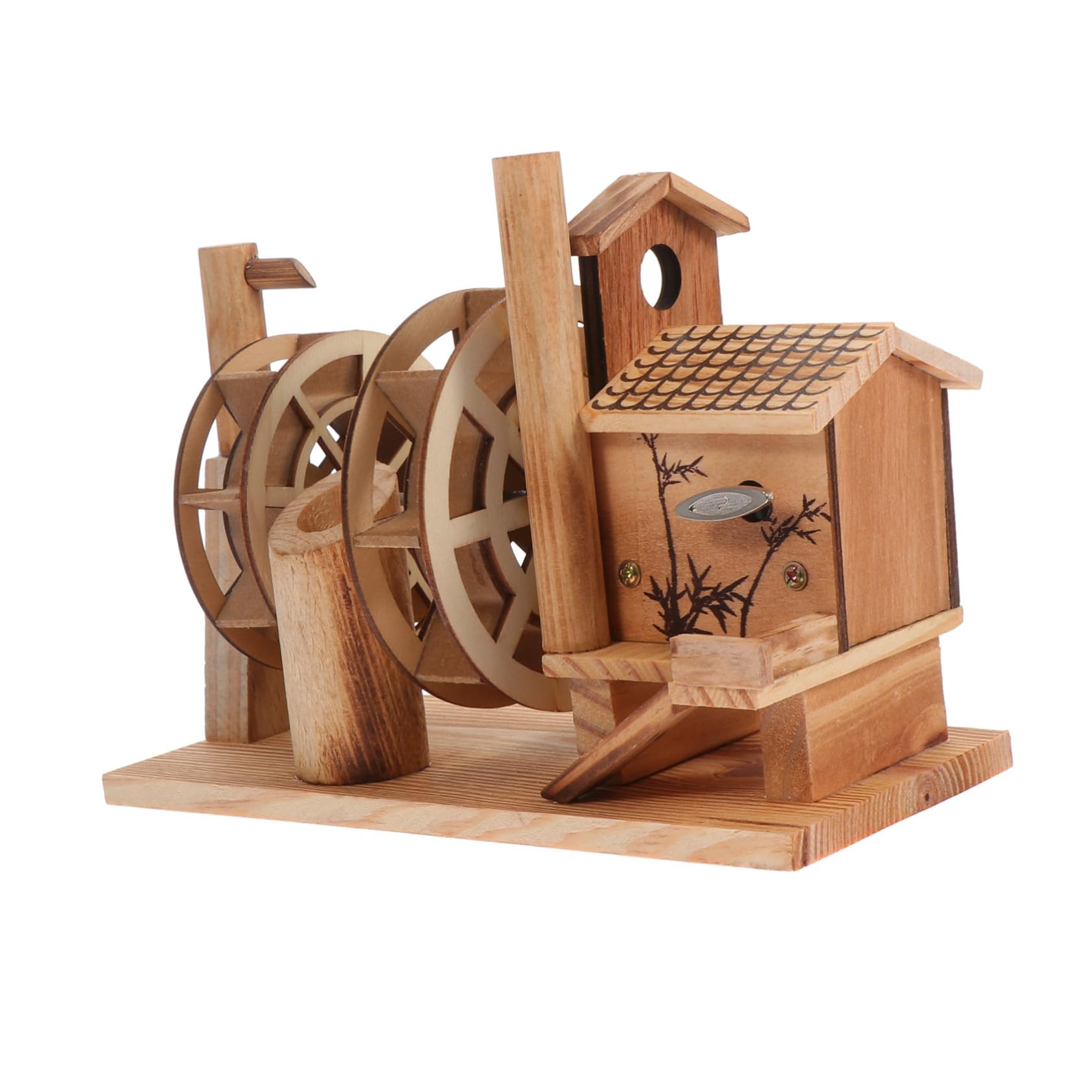 Milisten Retro Musical Wind-up Toy Wooden Waterwheel Model 1 Pc Desktop Artware Boys and Girls Wooden Craft Educational Toy
