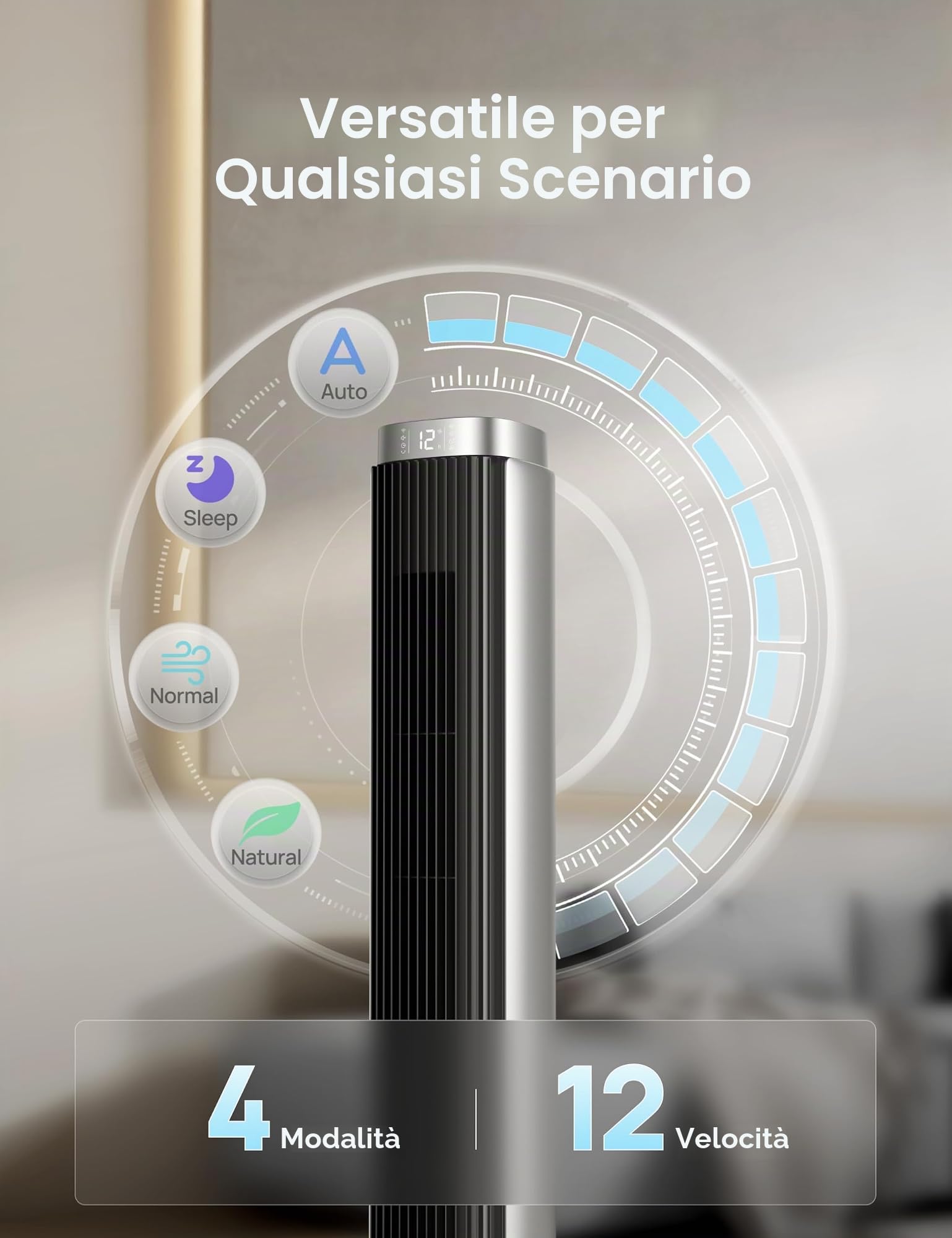 Dreo Fan Pilot Pro Tower con telecomando, 25 DB Quiet DC Portable Bladeless Fan an, 90°, timer 12H, 9 velocità, 4 modalità, display LED con controllo touch, fan del pavimento per Bedroom Home Office