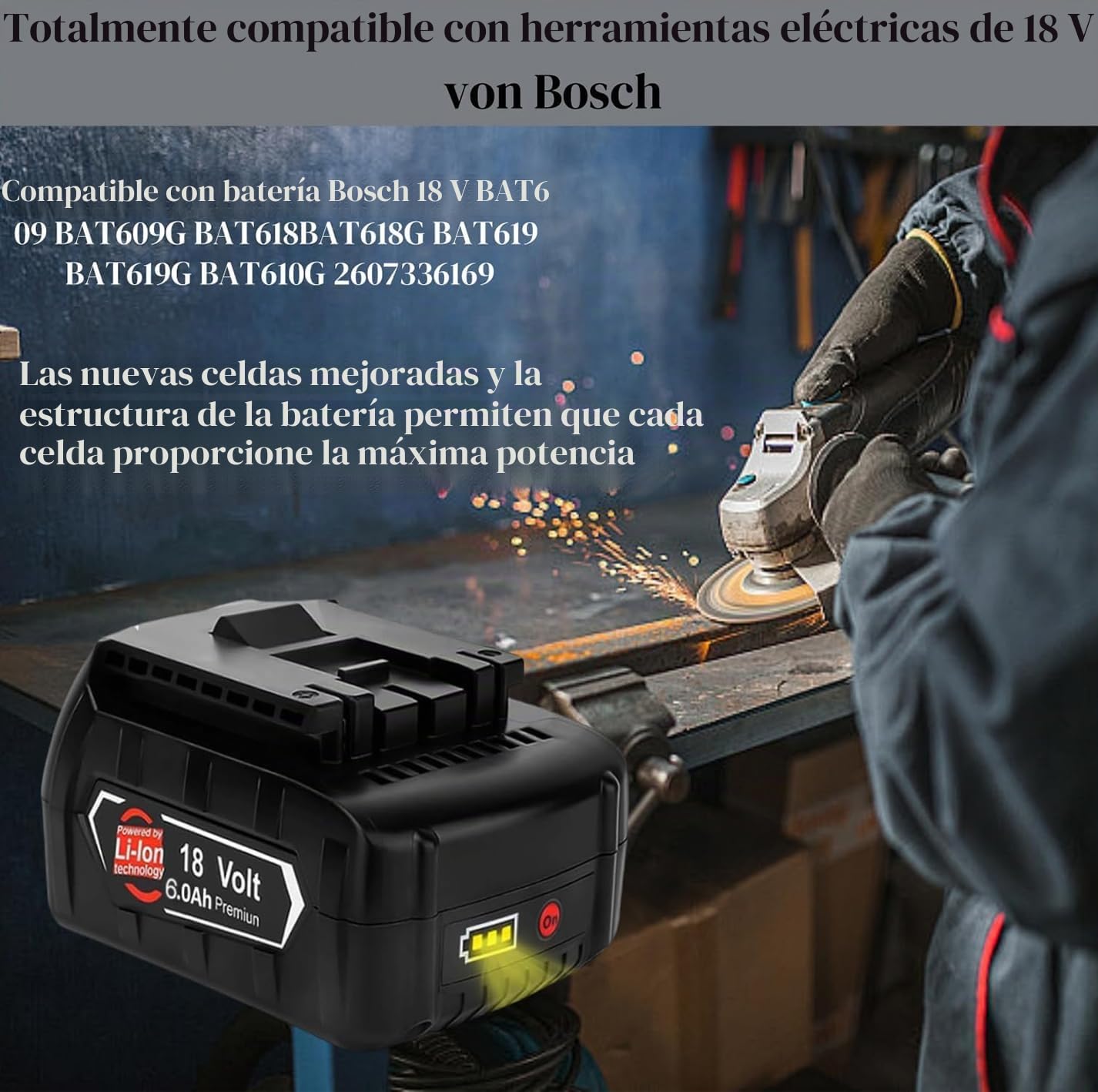Batería de Repuesto para batería Bosch de 18 V, 6,0 Ah, 6000 mAh, 2 Unidades, Compatible con BAT618 BAT618G BAT609G BAT619 BAT619G BAT610G BAT610 con LED (baterías de Herramientas de 18 V)