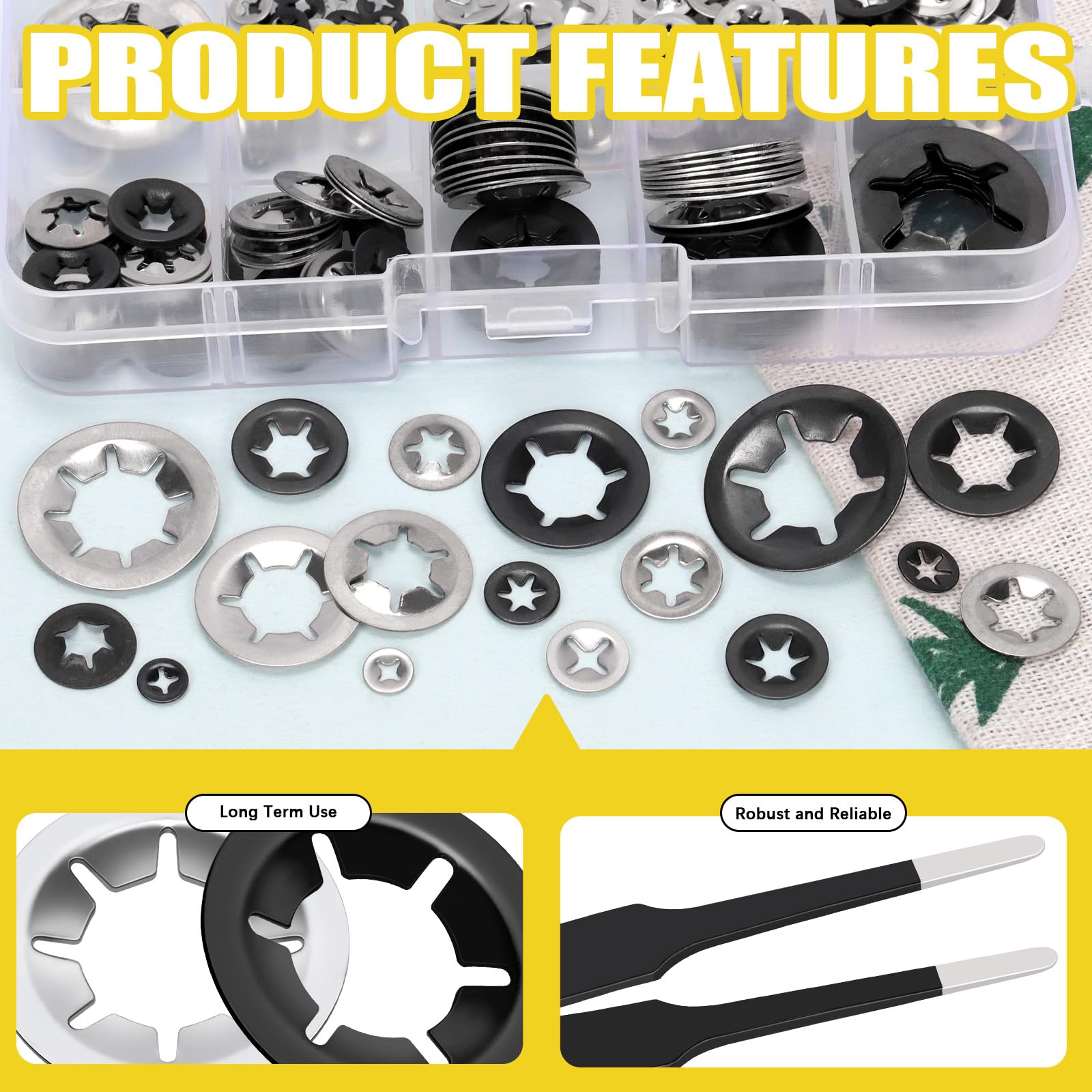 Mardatt 209Pcs Internal Tooth Star Lock Washers Kit, Quick Speed Locking Washers Push Nuts - Image 3